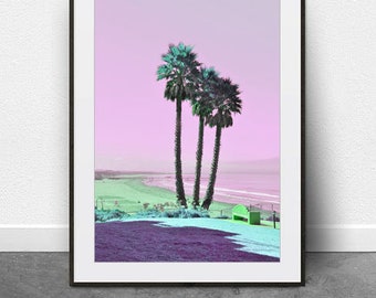 Pismo Beach Purple, download DIGITAL, arte para impressão, fotografia costeira, impressão de palmeira, arte neon, fotografia de praia, impressão de arte pastel
