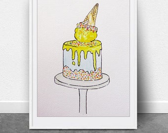 Sorvete Amarelo, Download DIGITAL, Arte para impressão, Impressão de sorvete, Arte em aquarela, Arte pastel, Decoração de cozinha, Impressão de berçário, Impressão de arte pop
