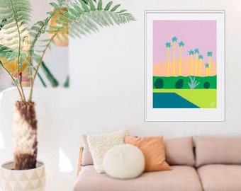 Desert Pool, DIGITAL ART FILE, Printable Art, Palm Springs, Mid Century, Landscape, Pastel Colors, Modern, Kitsch, Retro, Summer Print, Art