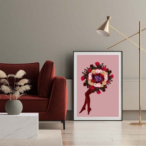 Pernas vermelhas botânicas, estampa floral, arte floral, presente para ela, impressão de arte de flor vermelha, arte botânica, colagem de fotos, arte de parede vintage, arte vermelha