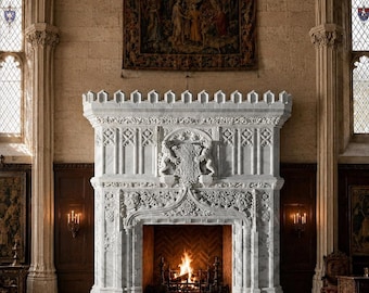 Carrara Marble Gothic Fireplace Mantel