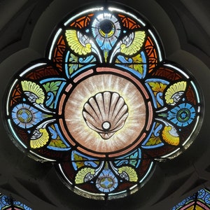 Antique Baptismal Shell Stained Glass Window