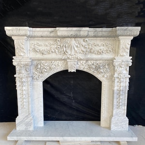 Beautiful Carved Marble Fireplace Mantel - JX114