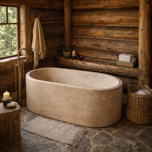 Carved Travertine Designer Bathtub - TF74 画像 1