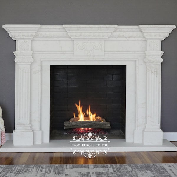 Marble Carved European Style Fireplace Mantel - FPM92