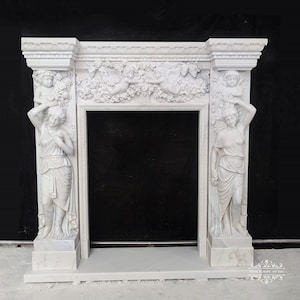 Carved Marble Figurative Fireplace Mantel