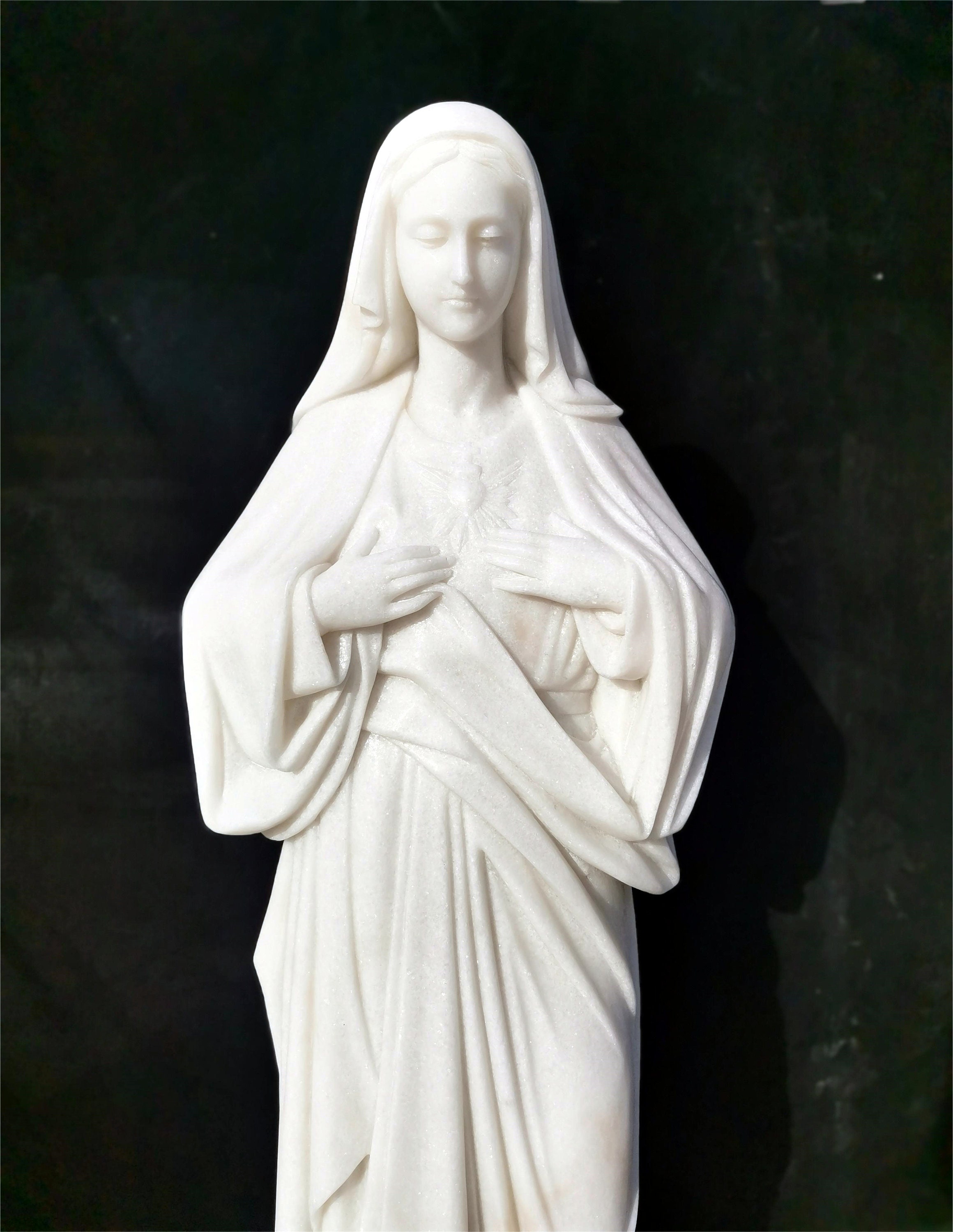 Hand Carved Marble Immaculate Heart of Mary Statue - Etsy