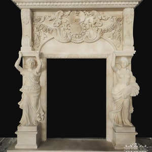 Carved Marble Figurative Fireplace Mantel