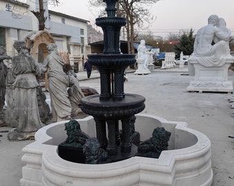 Marble and Bronze Lion Estate Fountain