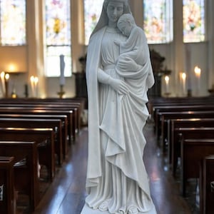 Carved Marble Mother Mary and baby Jesus Statue -JX94-60