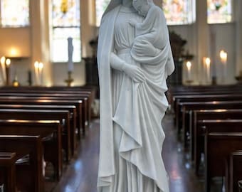 Carved Marble Mother Mary and baby Jesus Statue -JX94-60