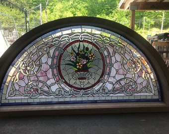 Hand Cut Jeweled and Stained Glass Transom Window