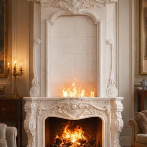 Monumental Carved Victorian Style Marble Fireplace -TF801M