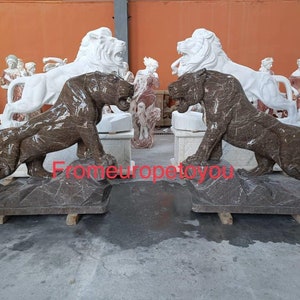 Pair of Carved Marble Leopards