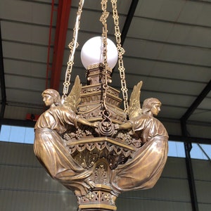 Incredible Gothic Angel Bronze Church Chandelier