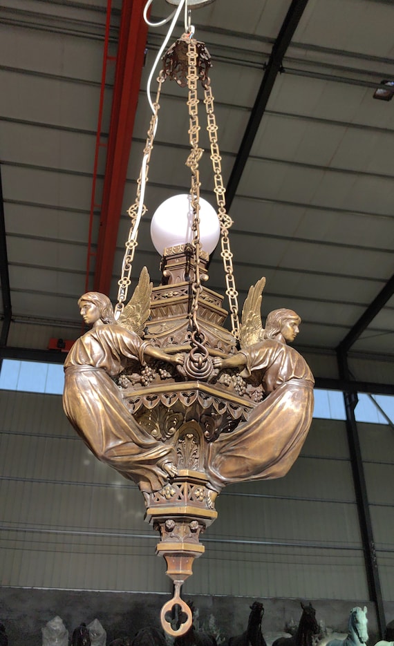 Incredible Gothic Angel Bronze Church Chandelier - Etsy 日本