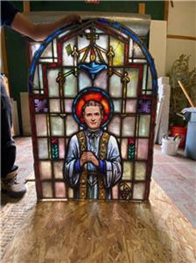 Antique Saint John Vianney Stained Glass Church Window CCM114 image 1