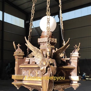 Incredible Gothic Angel Bronze Church Chandelier