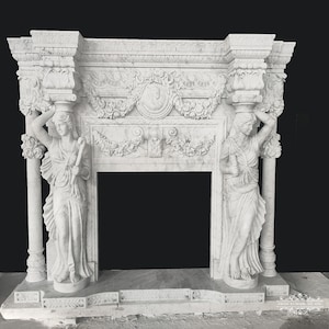 Carved Marble Figurative Fireplace Mantel