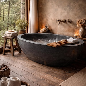 Carved Black Granite 72" Designer Bathtub - TF464