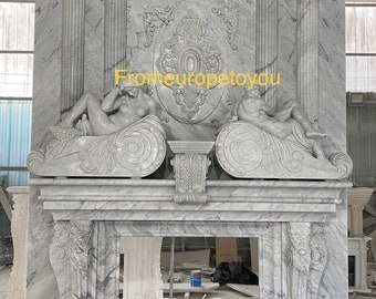 Monumental Carrara Marble Fireplace Mantel