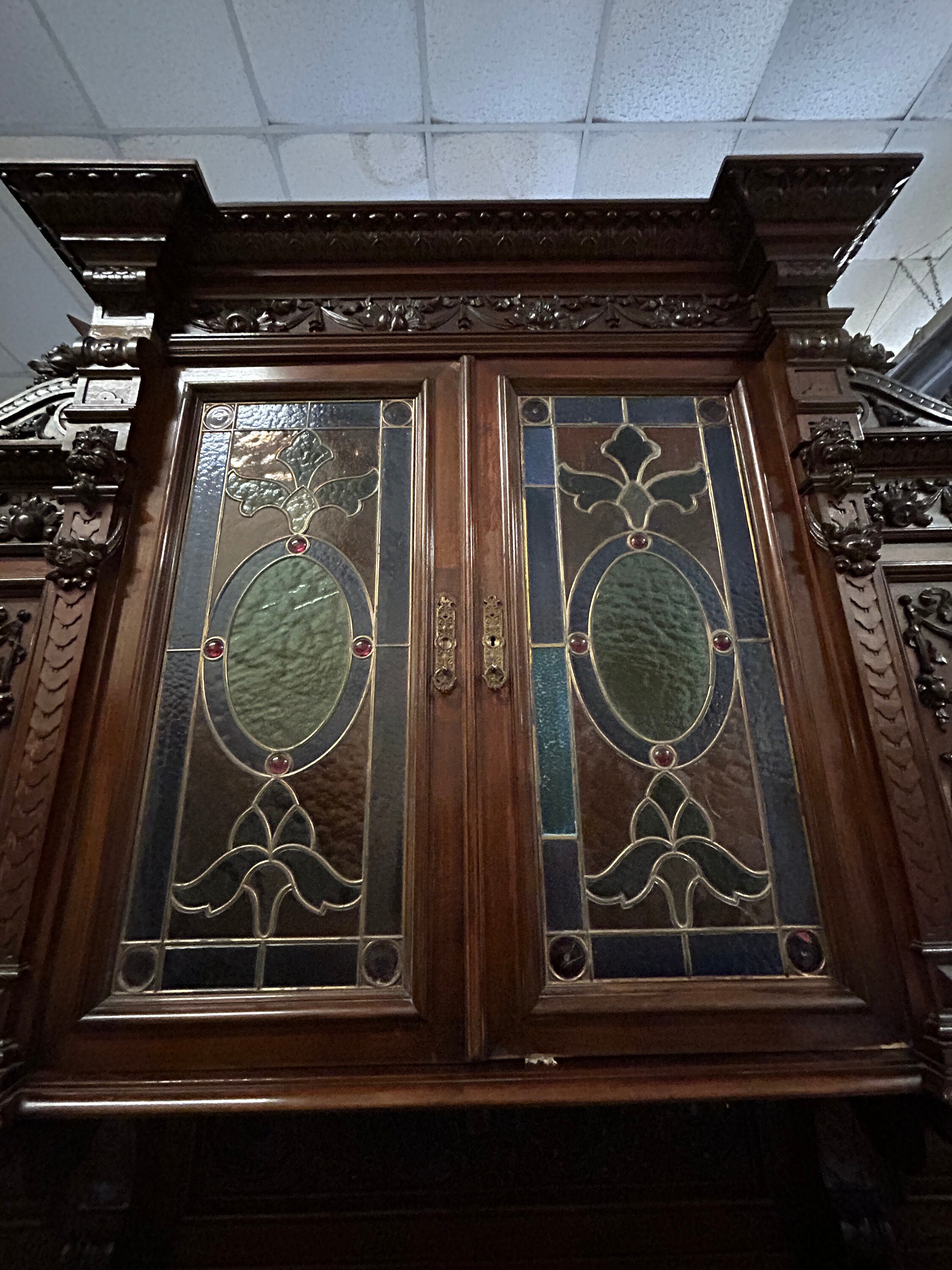 Monumental Italian Stained Glass Antique Sideboard Etsy