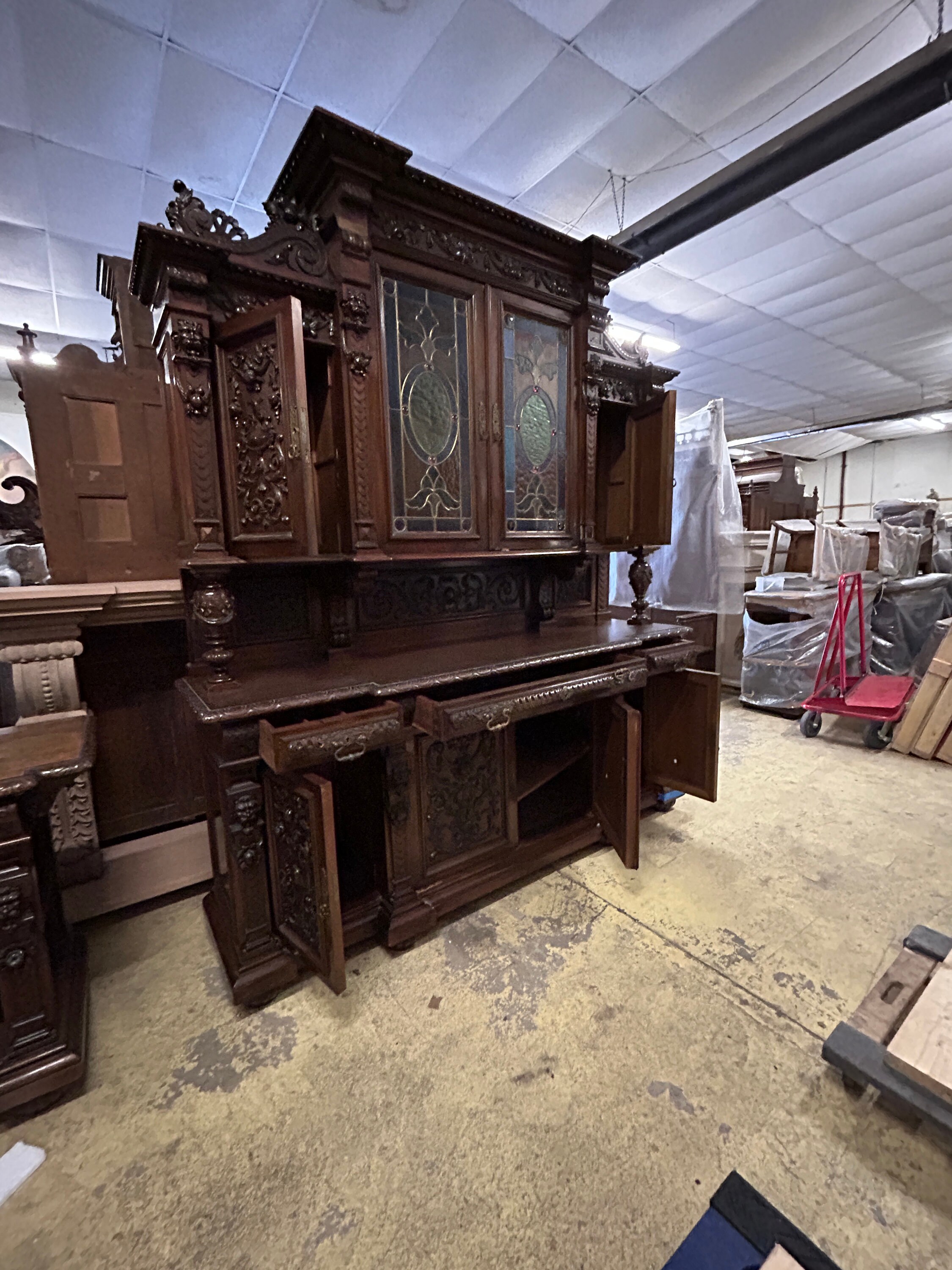 Monumental Italian Stained Glass Antique Sideboard Etsy