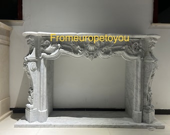 Repisa de chimenea de estilo francés tallada en mármol de Carrara italiano