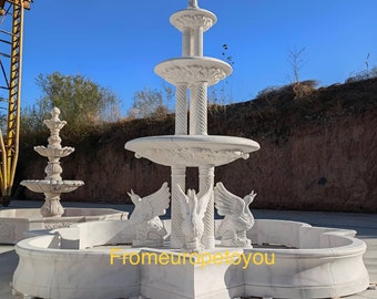 Hand Carved Marble Swan Estate Fountain