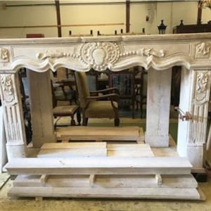 Large French Style Hand Carved Marble Fireplace Mantel #FPM547 In Stock