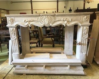 Large French Style Hand Carved Marble Fireplace Mantel #FPM547 In Stock