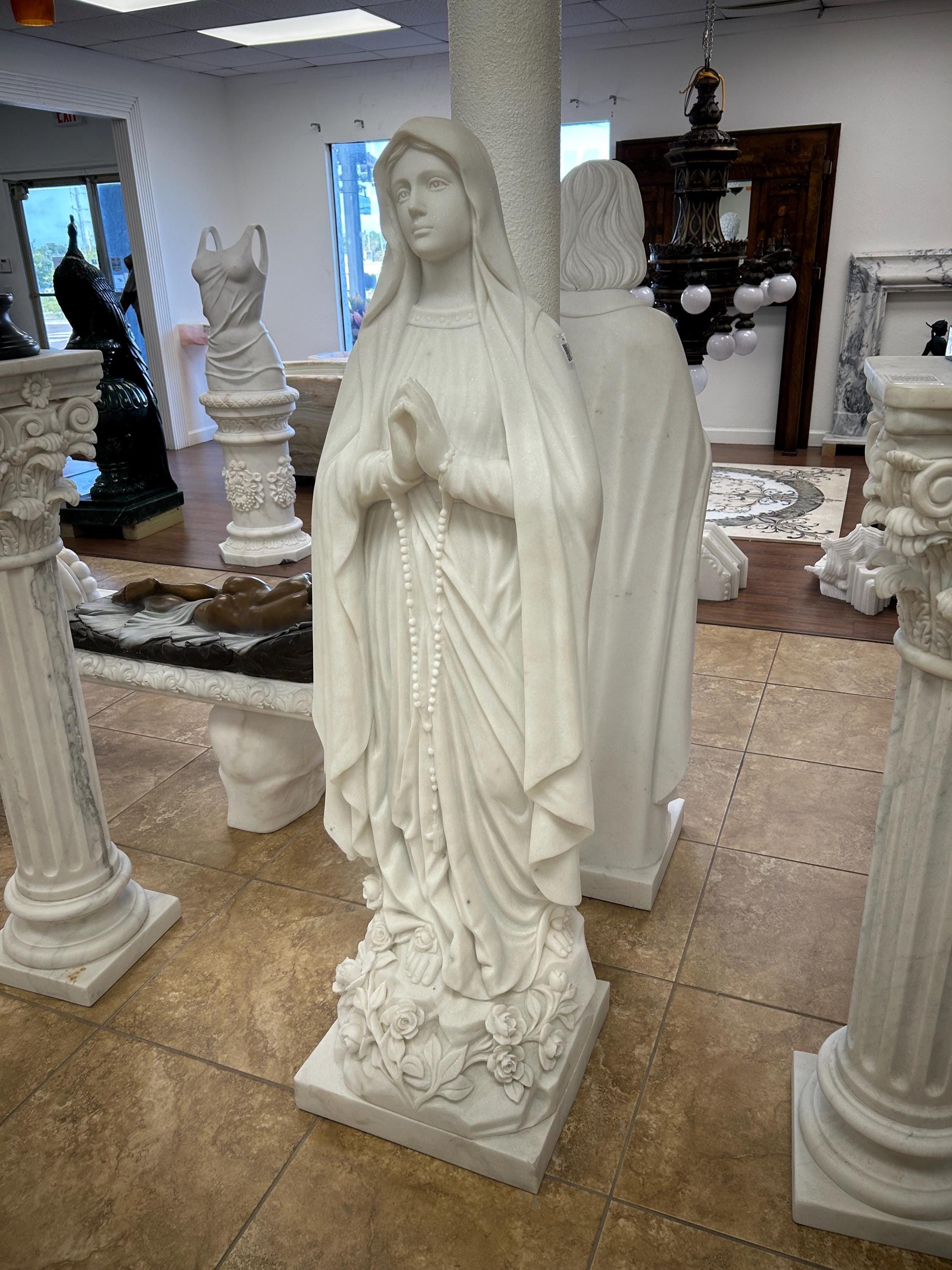 Hand Carved Marble Virgin Mary Statue - Etsy