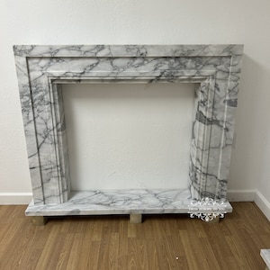 Hand Carved Modern Solid Marble Fireplace Mantel #MM7 In Stock