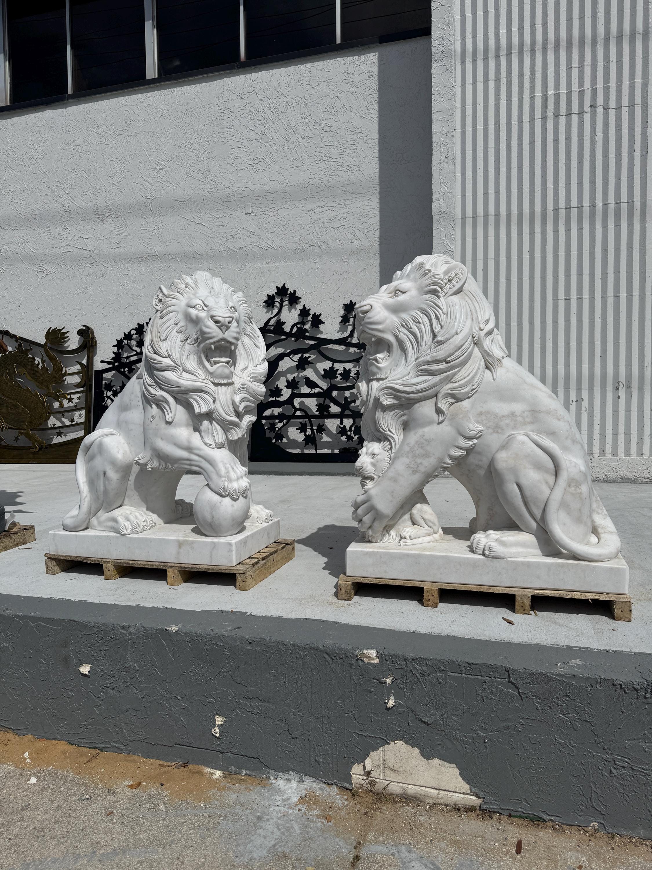 Hand Carved Marble Carved Roaring Lions - JX584 - Etsy
