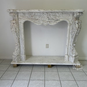 French Style Calacatta Gold Carved Marble Fireplace Mantel