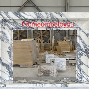 Bolection Style Marble Mid Century Modern Arabascato Calacatta Fireplace Mantel