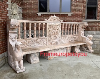 Large Carved Marble Spynx Bench
