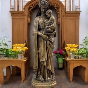 Bronze Mother Mary and Baby Jesus Statue with Scapular - JX94S