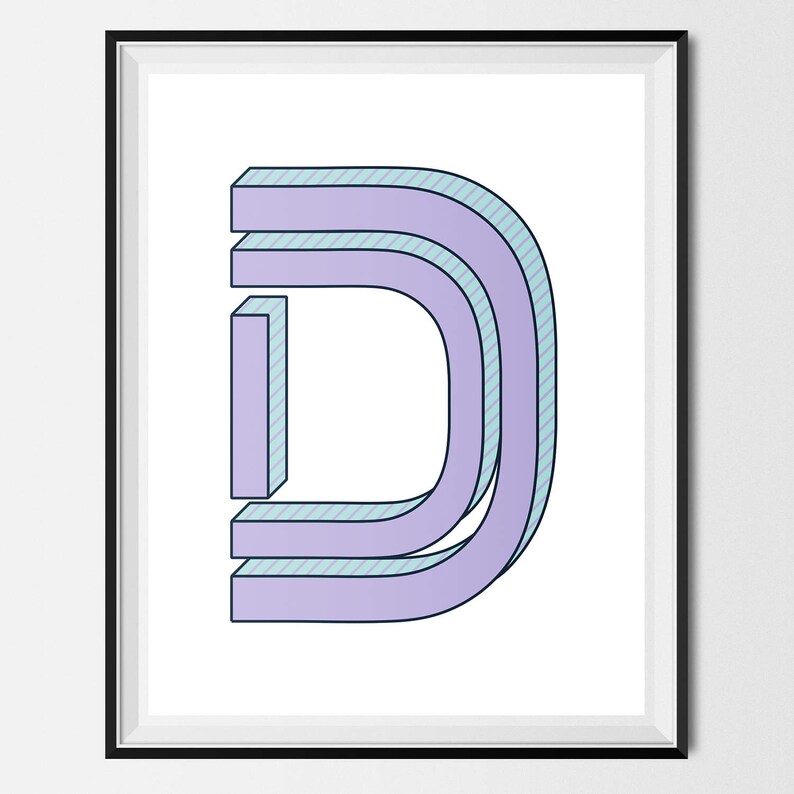 Custom 3D Letter D Typographic Print / Initial Poster / | Etsy