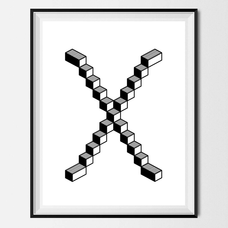 Custom Letter X Typographic Print / Initial Poster / Detailed Etsy