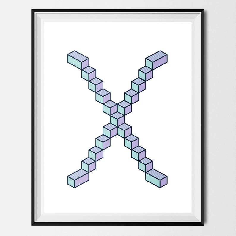 Custom Letter X Typographic Print / Initial Poster / Detailed Etsy