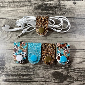 Set of 5 Small Faux Leather Cable Keepers|Cord Wraps|Cord Organizer|Gift For Mom|Sister|Daughter|Girlfriend|Stocking Stuffer|Co Worker Gift