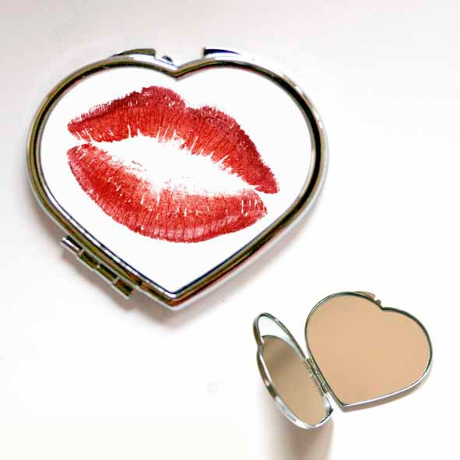 Red Lipstick kiss Square or Heart Shape Compact Mirror Etsy