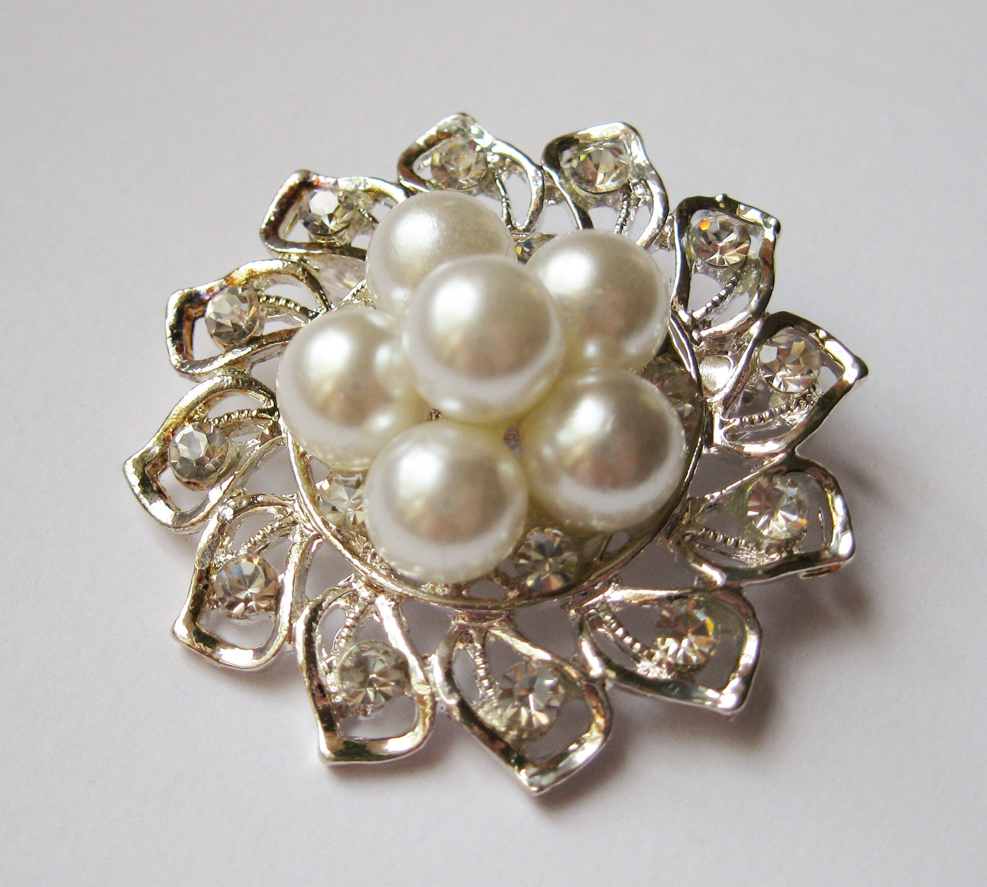 Vintage Filigree Flower Brooch White Brooch brooch crystals Etsy