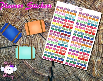 Colorful Suitcase Planner Stickers: Travel Vacation Reminders