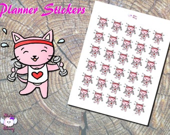 Exercise  Planner Stickers, Workout Stickers, Fitness Stickers, Pink Cat Stickers, Housework Stickers, Erin Condren, Functional, Reminer