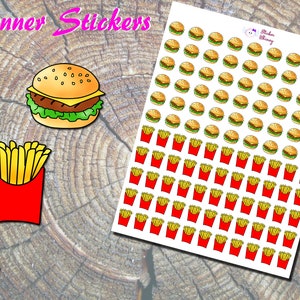 Adesivos de Cheeseburger e Batata Frita, Adesivos Impressos, Adesivos Bonitos, Adesivos de Fast Food, Adesivos de Hambúrguer, Junk Food, Erin Condren, Lembrete