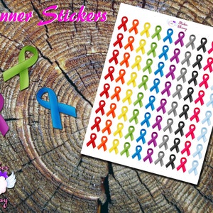 Cancer Ribbon Planner Stickers, Printed Stickers, Symbol Stickers, Erin Condren, Functional, Cute Stickers, Reminder, Rainbow Colors