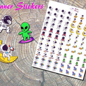 Alien UFO Planner Stickers: Pink & Green Alien Heads