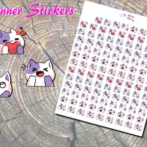 Stickers emotes chat violet, Stickers imprimés, Stickers expression, Stickers animaux, Stickers mignons, Stickers kawaii, Erin Condren, Fonctionnel